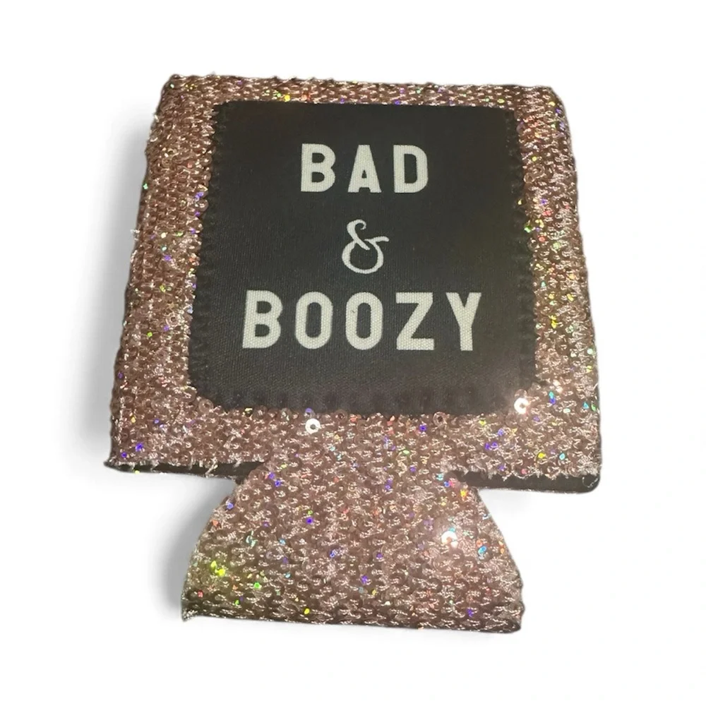 Bad & Boozy Pink Sequin Can Cooler